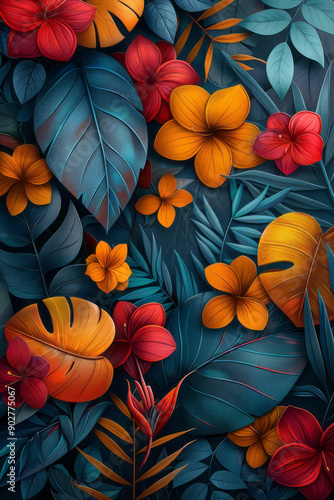 Wallpaper Mural Clean and modern image of vibrant geometric forms interwoven with colorful floral and leaf patterns, Torontodigital.ca