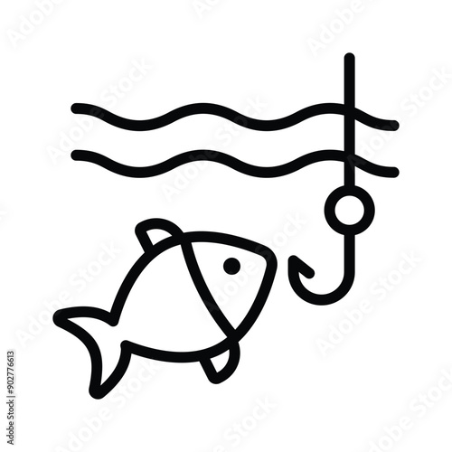 Fish and a rod shows the vector icon of fishing