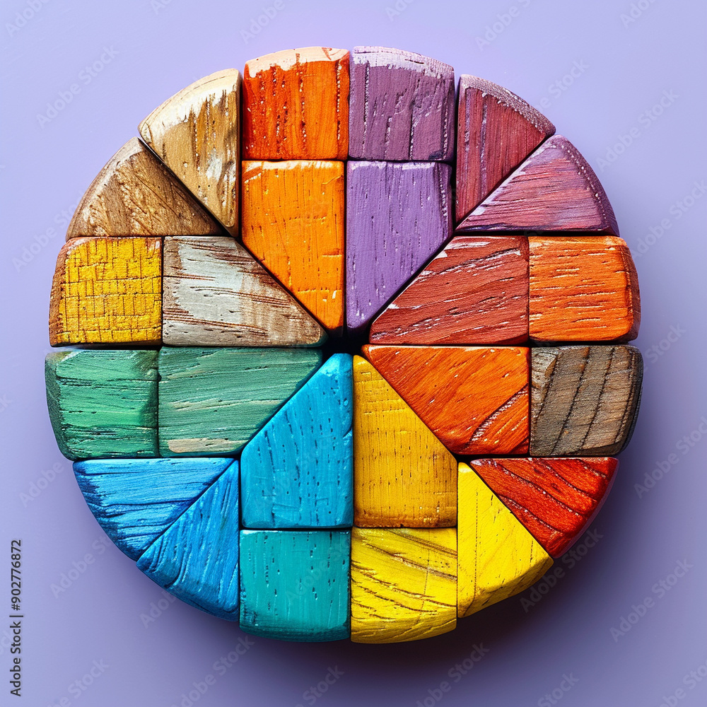 Fototapeta premium A colorful wooden circle with a rainbow of blocks