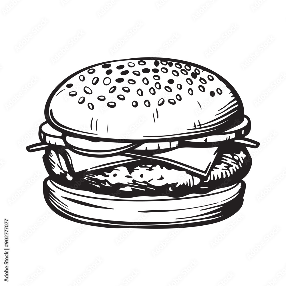Hamburger Sketch Stock Illustrations. Burger vector logo design template on white background Hamburger Sketch Stock Illustrations. Burger vector logo design template on white background