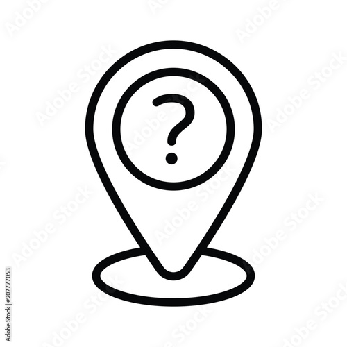 Location pin with a question mark represents a vector icon of unidentified location