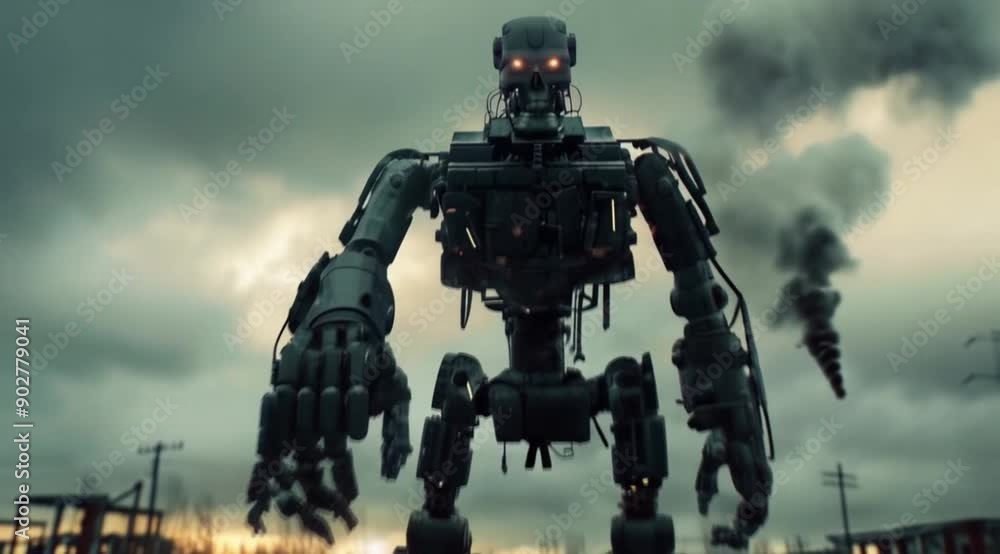 Giant monster robot army scene, Take the video going around the object Giant monster robot army scene, Take the video going around the object