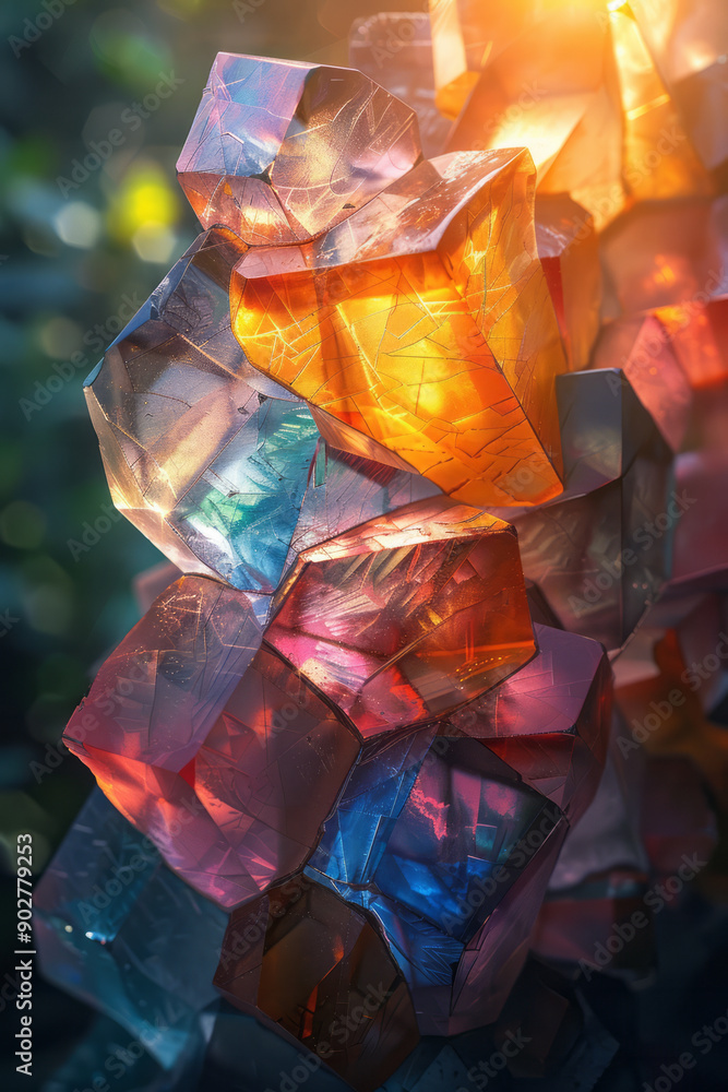 Elegant composition of geometric forms with chromatic aberrations and light leaks, set against a synthwave-inspired backdrop, Elegant composition of geometric forms with chromatic aberrations and light leaks, set against a synthwave-inspired backdrop,