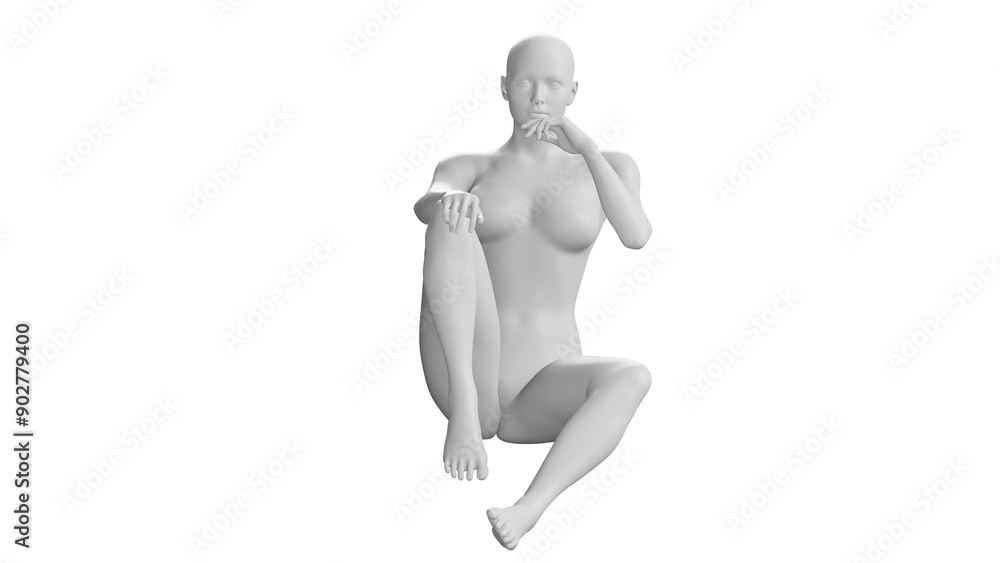 Female Mannequin Sitting on Armchair or Sofa Position, Isolated on Transparent Background. Front View Female Mannequin Sitting on Armchair or Sofa Position, Isolated on Transparent Background. Front View