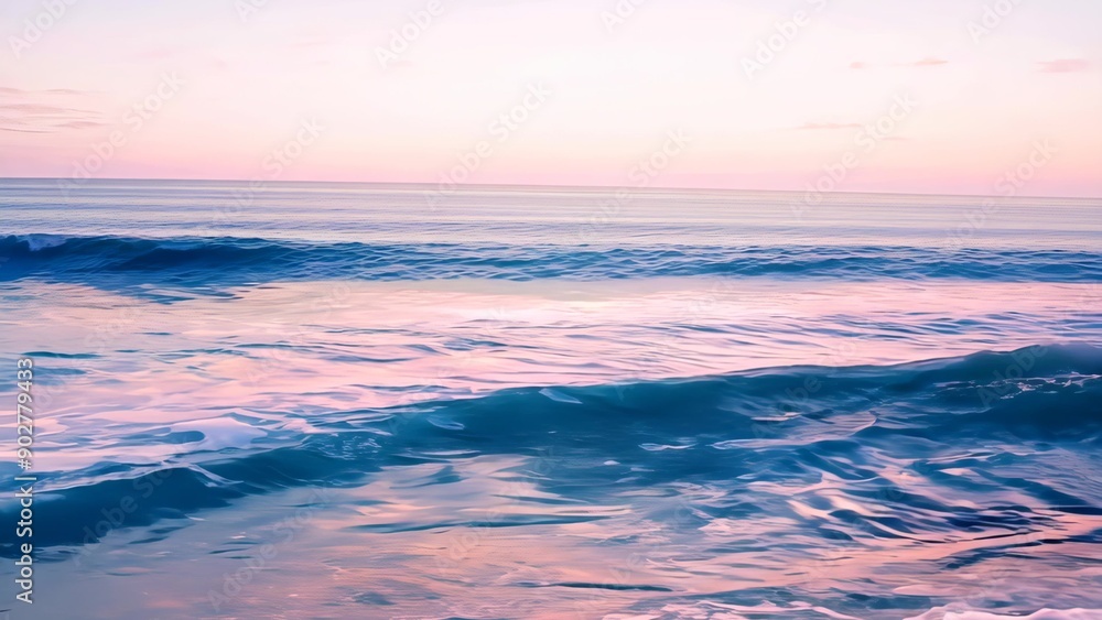 Calm ocean waves at sunset with pink Calm ocean waves at sunset with pink