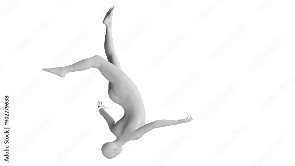 Female Mannequin in Dynamic Upside-Down Flipping Pose Isolated on Transparent Background. Side View Female Mannequin in Dynamic Upside-Down Flipping Pose Isolated on Transparent Background. Side View