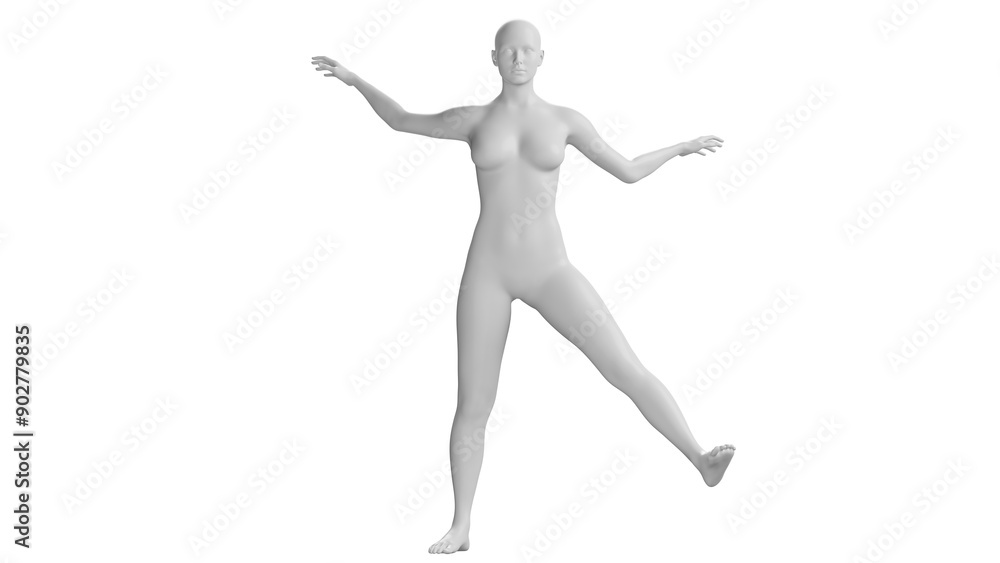 Female Mannequin in Balanced Pose Isolated on Transparent Background. Front View Female Mannequin in Balanced Pose Isolated on Transparent Background. Front View
