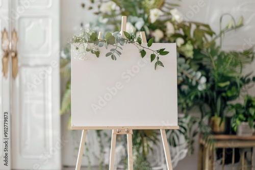 Blank Welcome Sign Decorated With Flowers On a Wedding Reception, Wedding Party Decoration