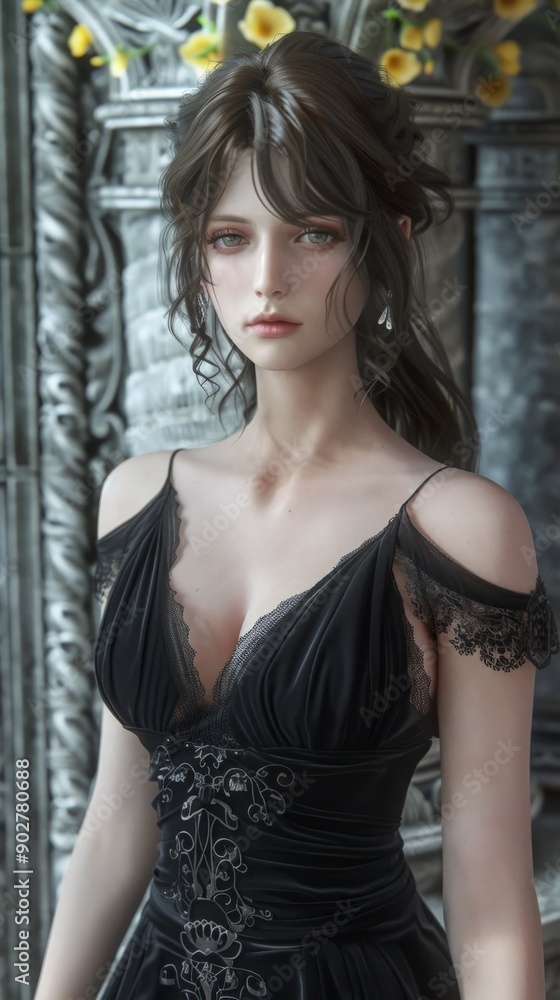 Fototapeta premium A stunning model showcases her cosplay talent amidst a vibrant backdrop