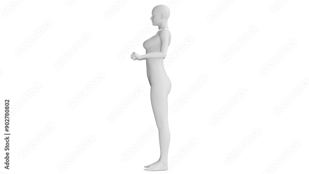 Female Mannequin in Strong Arm Pose Isolated on Transparent Background. Side View Female Mannequin in Strong Arm Pose Isolated on Transparent Background. Side View