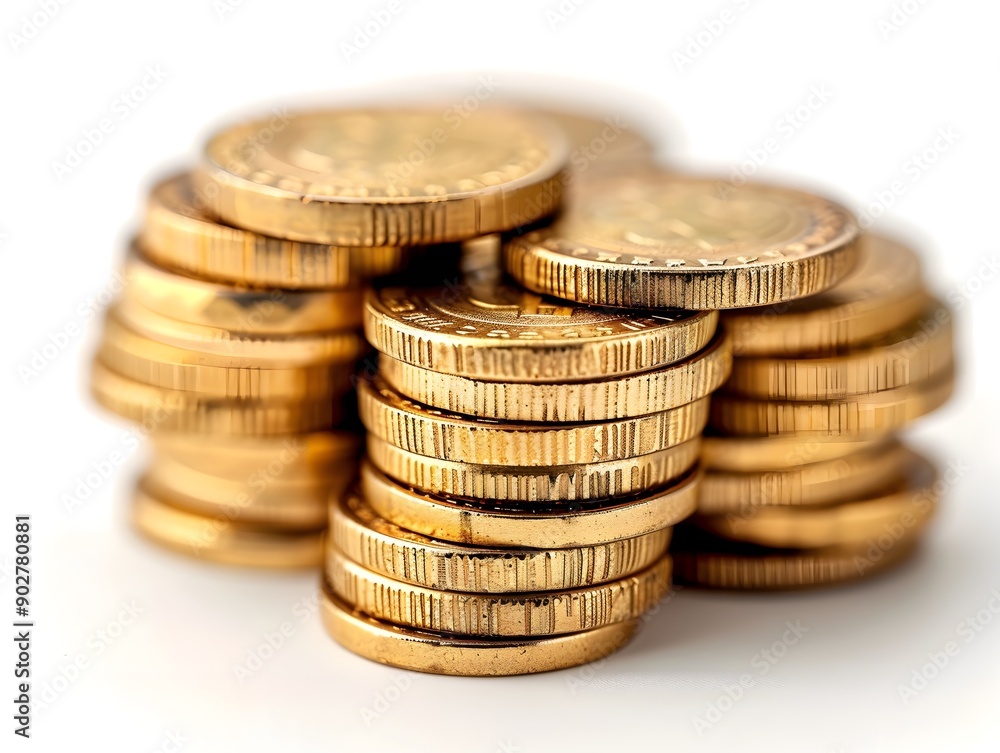 Isolated Stack of Shiny Golden Coins on White Background for Financial Concepts Isolated Stack of Shiny Golden Coins on White Background for Financial Concepts