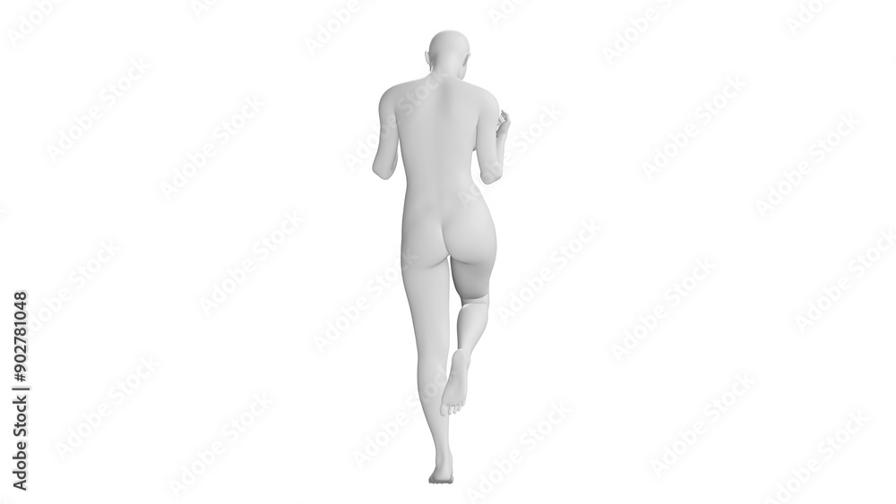 Female Mannequin in Confident Walking Pose, Isolated on Transparent Background. Back View Female Mannequin in Confident Walking Pose, Isolated on Transparent Background. Back View