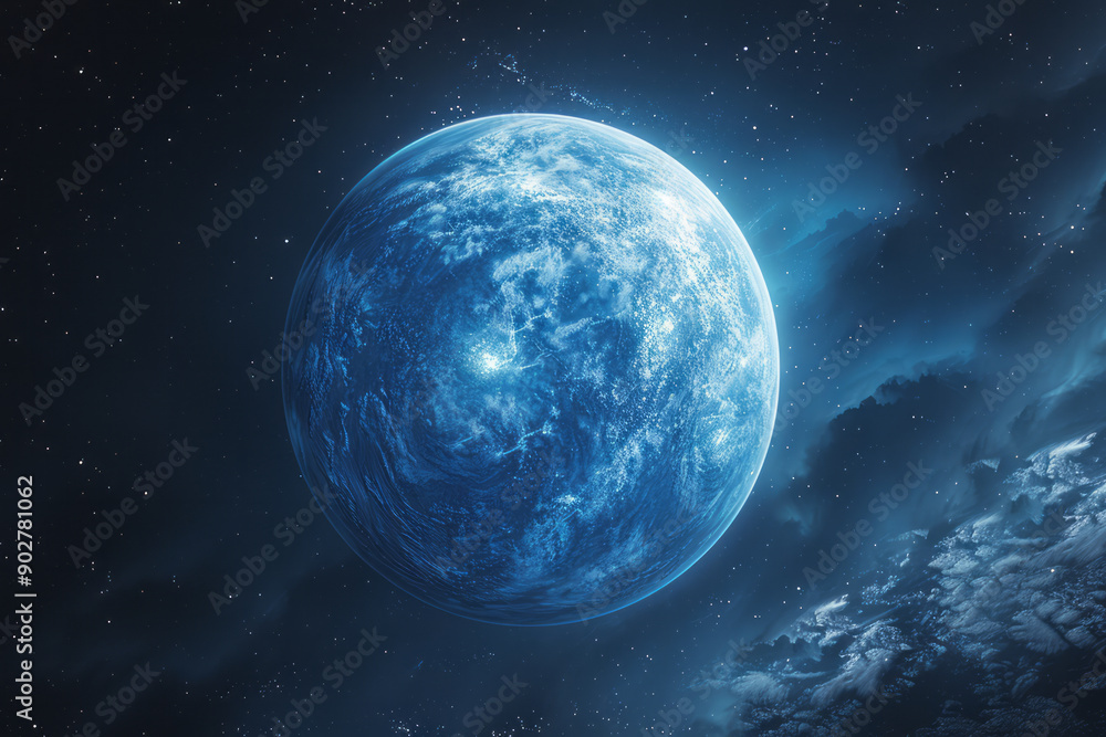 Fototapeta premium Cinematic view of an exoplanet transit, enhanced by vibrant chromatic aberrations and lens distortions,