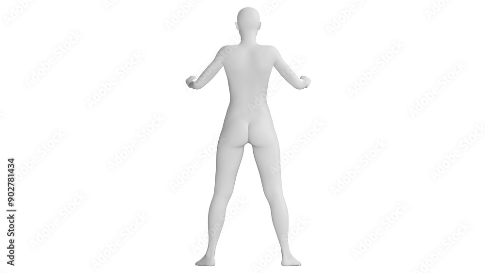 Female Mannequin in Strong Arm Pose Isolated on Transparent Background. Back View Female Mannequin in Strong Arm Pose Isolated on Transparent Background. Back View