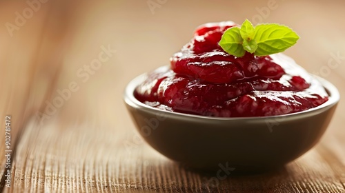 Wallpaper Mural Cranberry Sauce Served in a Rustic Ceramic Bowl on Wooden Table Backdrop Torontodigital.ca