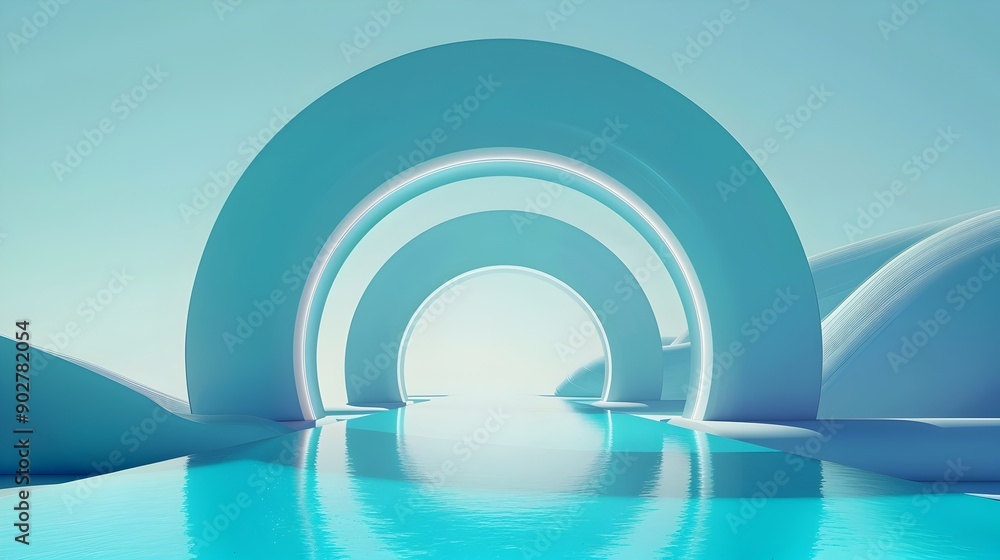 Futuristic Geometric Arch - Sleek Minimalist Digital Design with Symmetrical Curves Futuristic Geometric Arch - Sleek Minimalist Digital Design with Symmetrical Curves