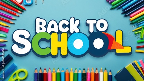 Back to School Supplies with Colorful Pencils and Crayons
