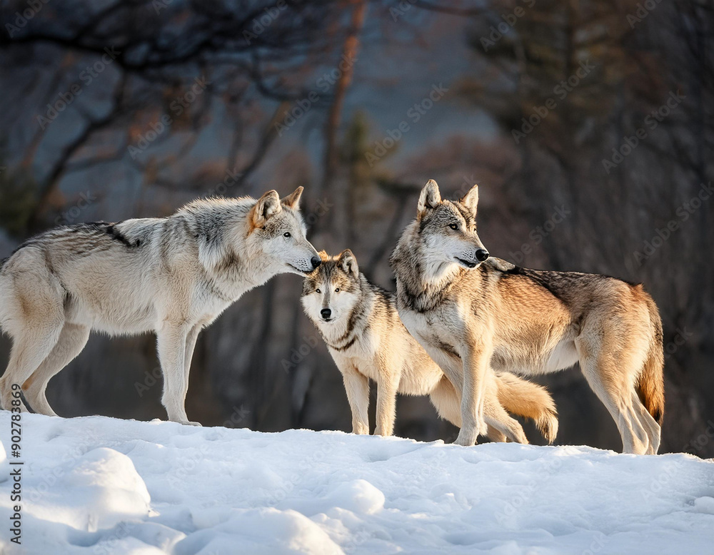 A pack of wolves in winter
