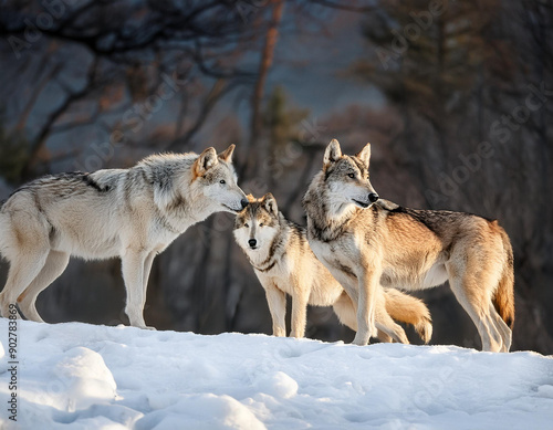 Obraz na płótnie A pack of wolves in winter w salonie