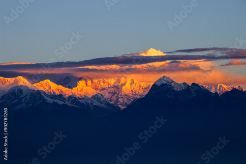 Sunrise over the mountains in india photo