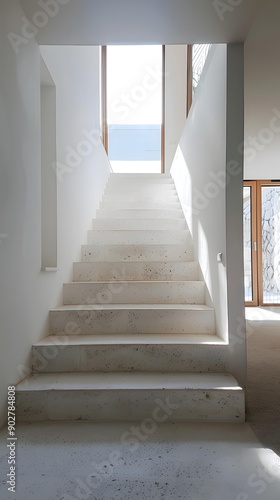 Modern White Concrete Stairs in a Minimalist House © Adobe Contributor