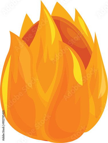 Cartoon burning chestnut roasting on fire with bright hot flames
