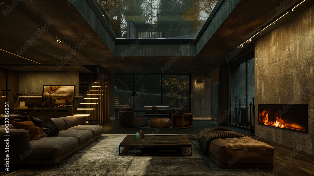 A Cozy Living Room on a Rainy Night A Cozy Living Room on a Rainy Night