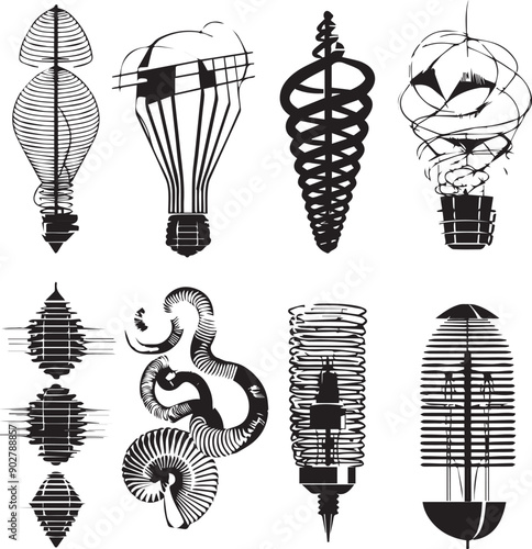 Air Balloon Artistic Silhouette Elements in Black