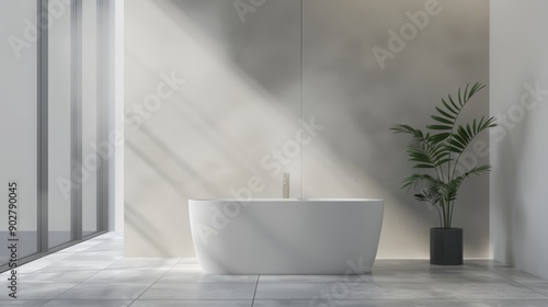 A modern bathroom with a humid atmosphere, steam rising and condensation on the ceiling and walls, creating a realistic moisture effect photo