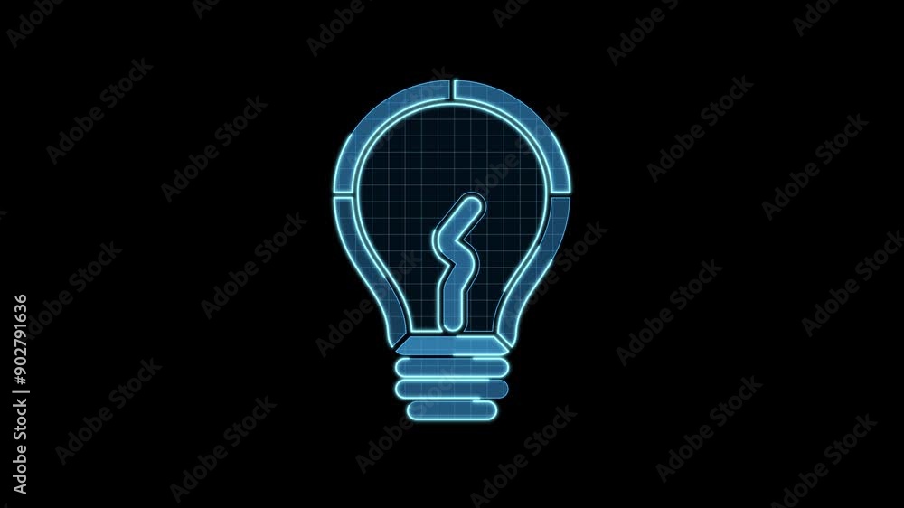 Lamp icon motion animation, continuous seamless loop from 1 to 7 second mark, futuristic cyber technology look, neon laser lines on black background. Lamp icon motion animation, continuous seamless loop from 1 to 7 second mark, futuristic cyber technology look, neon laser lines on black background.