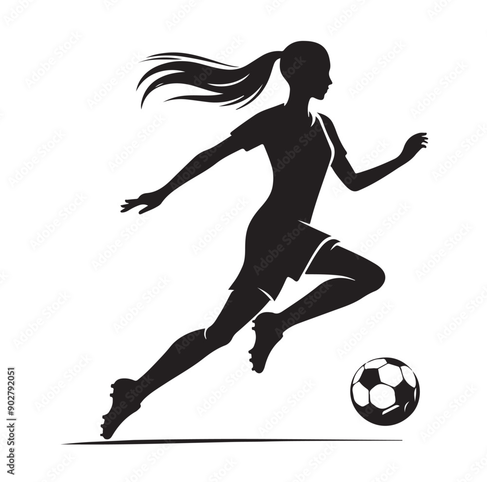 Obraz premium Female soccer player football silhouette editable printable vector