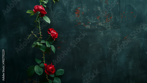 Gothic Garden: A Red Rose Vine in a Dark Setting