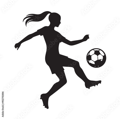 Female soccer player football silhouette editable printable vector