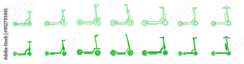 Green Electric Scooter Icons. Electric Scooter. Vector Set of Green Scooter Icons. EPS 10