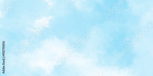 blue sky with clouds. Light sky blue shades watercolor background. Sky Nature Landscape Background. sky background with white fluffy clouds.><	