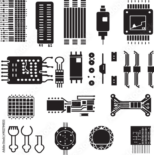 Electric Components Shadowy Silhouette Vector Art Pack