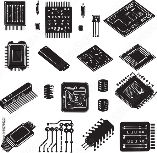 Circuit Board Elegant Silhouette Vector Illustrations