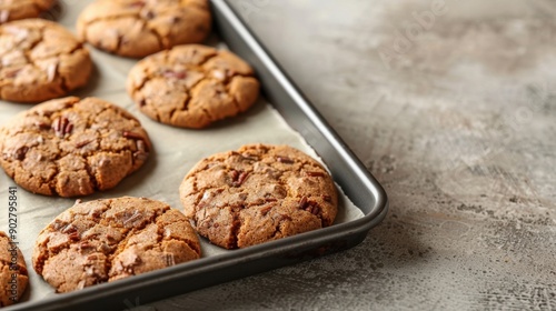 Freshly Baked Chocolate Chip Cookies on Baking Sheet