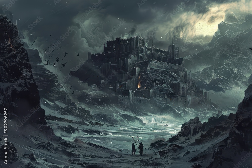 Fototapeta premium Desolate Castle Amidst Frigid Snowscape