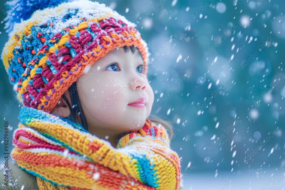 A Child Joyfully Enjoying a Magical Snowy Winter Day While Sporting Colorful Accessories A Child Joyfully Enjoying a Magical Snowy Winter Day While Sporting Colorful Accessories