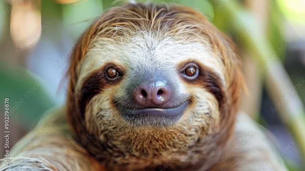 Close-up Portrait of Smiling Sloth in Natural Habitat Close-up Portrait of Smiling Sloth in Natural Habitat