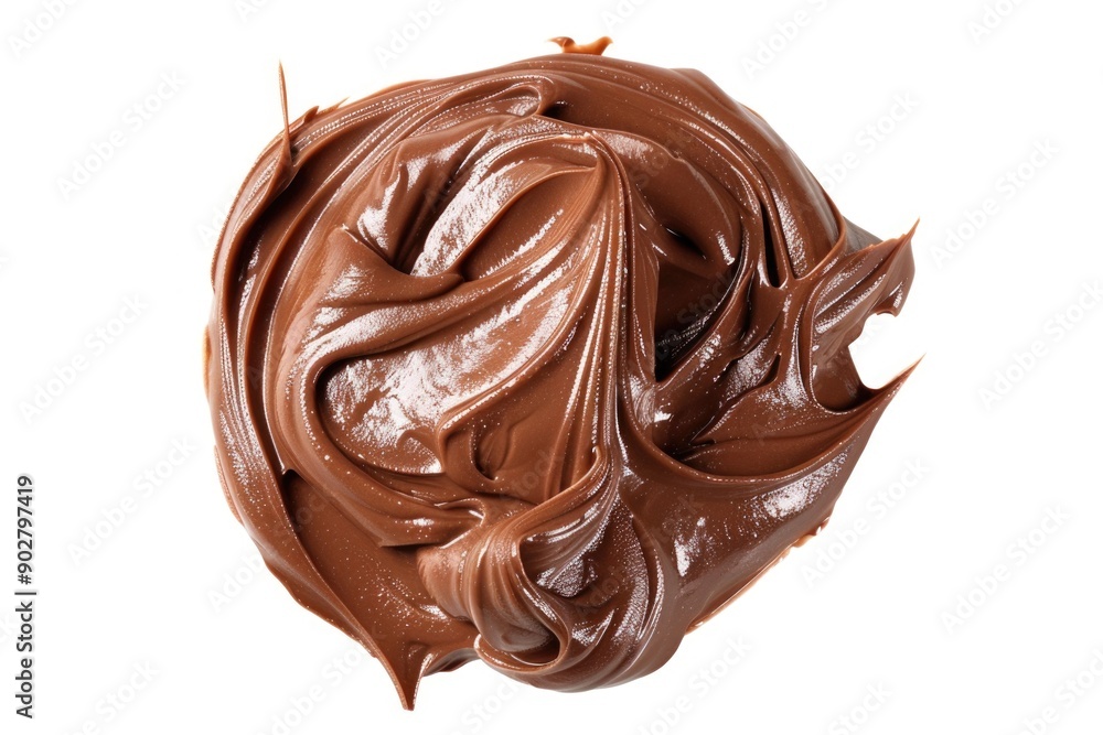 Close-up shot of rich and creamy chocolate frosting on a white surface, perfect for baking or decorating applications Close-up shot of rich and creamy chocolate frosting on a white surface, perfect for baking or decorating applications