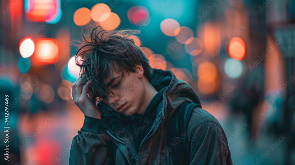 A young man who is in a bad mood and irritated, Photography, Bright scenery, Urban A young man who is in a bad mood and irritated, Photography, Bright scenery, Urban