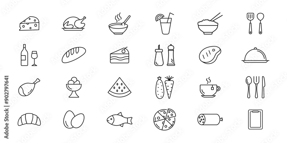 Food line icon set. Meal and drink, dishes. Vector illustration Food line icon set. Meal and drink, dishes. Vector illustration