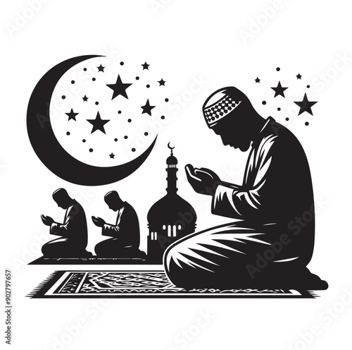 Muslim Praying illustration silhouette praying symbol