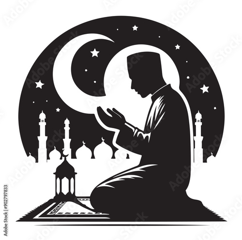 Muslim Praying illustration silhouette praying symbol