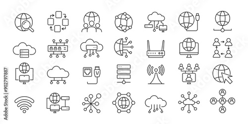 Set of internet computer icon set. Network, web, hosting, software. Vector