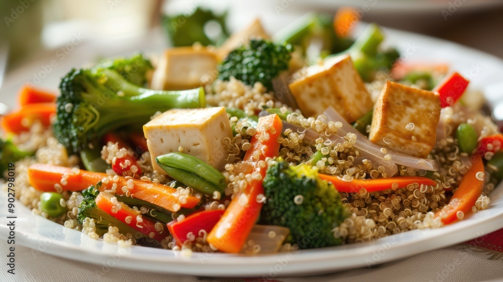 Delicious Vegan Tofu and Quinoa Stir-Fry with Fresh Vegetables Delicious Vegan Tofu and Quinoa Stir-Fry with Fresh Vegetables