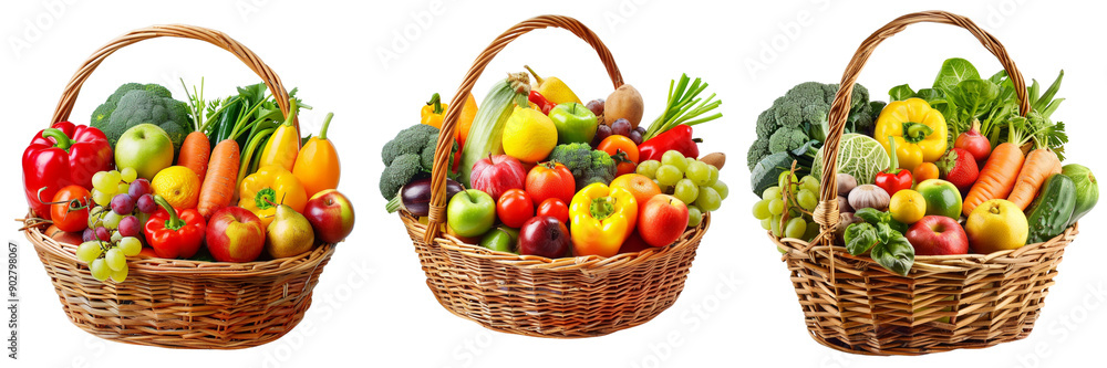 Set of Healthy organic vegetables and fruits in a wicker basket isolated on transparent background (3) Set of Healthy organic vegetables and fruits in a wicker basket isolated on transparent background (3)