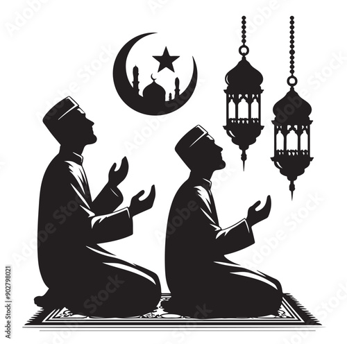 Muslim Praying illustration silhouette praying symbol